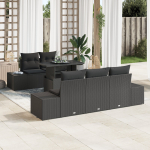 vidaXL Zestaw 6-częściowy Sofa Ogrodowa Z Poduszkami Black Polirattan | 3349099 | 8721158992130