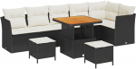 9-częściowy zestaw sof ogrodowych vidaXL z poduszkami Black Rattan Akacja, 3-częściowy zestaw do jadalni vidaXL z poduszkami Black Rattan Akacja | 3361500 | 8721288416193