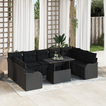 vidaXL 10-częściowy zestaw sof ogrodowych z poduszkami Black Polirattan, 2-osobowy zestaw sof ogrodowych z poduszkami Black Polirattan | 3348529 | 8721158986436