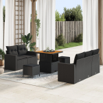 vidaXL 8-elementowy zestaw sof ogrodowych z poduszkami Black polirattan akacja, 3-elementowy zestaw do jedzenia w ogrodzie z poduszkami Black polirattan akacja | 3361554 | 8721288416735