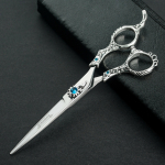 Excalibur Shears Silver Poseidon - auk&scaron;tos kokybės tiesios žirklės, eleganti&scaron;kai dekoruotos