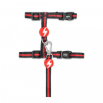 Dashi Stripes raudona ir juoda katės petne&scaron;os + pavadėlis - petne&scaron;ų ir pavadėlio komplektas katėms, raudonos ir juodos juostos