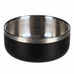 Flamingo Lora juoda ir sidabrinė plieninė dubenėlė - plieninė dubenėlė &scaron;unims ir katėms, su dviguba siena, matinė juoda