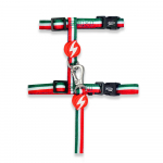 Dashi Stripes žalias ir raudonas katės pakinktų ir pavadėlio komplektas - pakinktai ir pavadėlis katėms, komplektas, žalios ir raudonos juostos