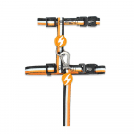 Dashi Stripes oranžinis ir juodas katės pakinktų ir pavadėlio komplektas - pakinktai ir pavadėlis katėms, komplektas, oranžinės ir juodos juostelės