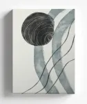 Paveikslas ant drobės 60 &times; 80 cm, abstrakcija, balta ir pilka, minimalistinis apskritimo motyvas C041