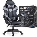 Pasukama gaming kėdė su kojų atrama, kau&scaron;o formos, iki 150 kg, pilka ir juoda