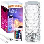 &bdquo;Interlook Diamond&ldquo; kri&scaron;tolo efekto LED naktinė lempa, rožės formos, liečiama, RGB, su pulteliu