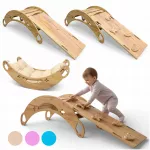 &bdquo;Montessori&ldquo; supamasis žaislas vaikams 3 viename su pagalvėle, čiuožykla ir laipiojimo sienele, Wood Style