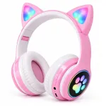 ONIKUMA belaidės ausinės Bluetooth 5.0 su LED katės ausimis, violetinės, vaikams