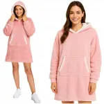 Ruhhy 26144 moteri&scaron;kas rožinis džemperis-pledas su gobtuvu, oversize, XXL