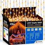 Kvasaro 1000 LED lauko &scaron;viesos užuolaida-varvekliai, IP44, &scaron;ilta ir &scaron;alta balta &scaron;viesa, mirksėjimo efektas, 50 m