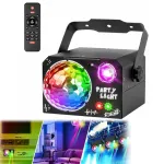 LED disko &scaron;viestuvas vakarėliams, RGB lazerio ir disko rutulio efektai, nuotolinio valdymo pultas, 4 viename
