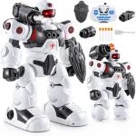 Daugiafunkcis nuotoliniu būdu valdomas robotas, &scaron;audantis strėlytėmis ir skleidžiantis garų efektą, su pultu ir programavimo funkcija