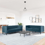 Chesterfield sofų komplektas su pagalvėlėmis, 2 dalių, mėlynas