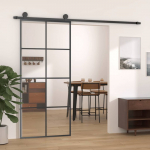 Stumdomos durys, juodos, 90x205cm, ESG stiklas ir aliuminis