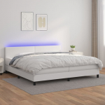 Lova su spyruoklėmis/čiužiniu/LED, balta 200x200cm dirbtinė oda