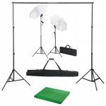 Fotostudijos komplektas su fonu, &scaron;viestuvais ir skėčiais