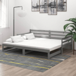 I&scaron;traukiama lova, pilka, 2x(90x200)cm, pu&scaron;ies medienos masyvas