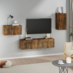 TV spintelių komplektas, 4 dalių, dūminio ąžuolo, mediena