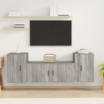 TV spintelių komplektas, 3 dalių, pilkas ąžuolo, mediena
