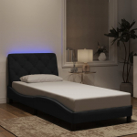 Lovos rėmas su LED be čiužinio, juodos spalvos, 90x190cm, aksomas