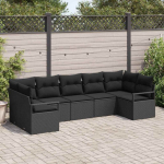 Sodo Sofų Rinkinys su pagalve 7 pcs Juoda poliratanas