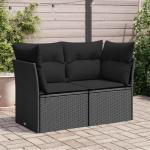Sodo sofa su pagalvėlėmis, dvivietė, juoda, polirotangas