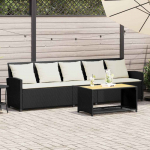 Sodo sofa, 5 vietų, su pagalvėlėmis, juoda, poliratanas