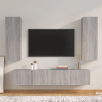 TV spintelių komplektas, 4 dalių, pilkas ąžuolo, mediena