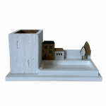 Universalus dėklas DKD Home Decor Stiklinė ra&scaron;ikliams Balta Ruda Medžio Metalinis 30 x 40 cm 28 x 11 x 14 cm