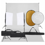 Fotostudijos rinkinys su &scaron;viestuvais, fonu ir reflektoriumi