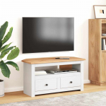 Kampinė TV spintelė Panama, balta, 93x49x49cm, pu&scaron;ies masyvas