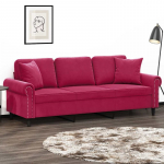 Trivietė sofa su pagalvėlėmis, raudonojo vyno, 180cm, aksomas