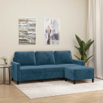 Trivietė sofa su pakoja, mėlynos spalvos, 180cm, aksomas