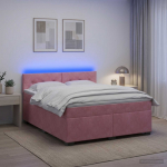 Lova su čiužiniu ir LED ap&scaron;vietimu Rožinė 160 x 200 cm Aksomas