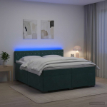 Lova su čiužiniu ir LED ap&scaron;vietimu Tamsiai žalia 200 x 200 cm