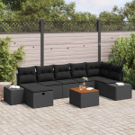 Sodo Sofų Rinkinys su pagalve 8 pcs Juoda Poli ratanas