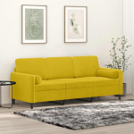 Trivietė sofa su pagalvėlėmis, geltonos spalvos, 180cm, aksomas