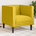 Chesterfield krėslas, geltonos spalvos, aksomas
