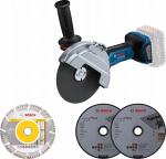 Bosch Bosch cordless angle grinder BITURBO GWS 18V-180 P Professional solo, 180mm (blue/black, without battery and charger, incl. 3 cutting discs) | 06019H6L01 | 4053423246186