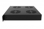 Ventiliatorių blokas 19" spintai 1U LK-DTU-002 (juodas, 4 ventiliatoriai, su termostatu, LCD, 483x328x44 mm)