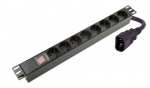 Maitinimo panelė 19'' spintai (8x220V Schuko, su jungikliu, IEC320 C14, plast. korpusas, 2 m kabelis)