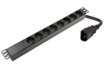 Maitinimo panelė spintai 19" (8x220V Schuko, įeinanti jungtis C14, plastikinis korpusas, 2m kabelis)