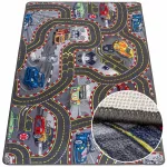 VAIKI&Scaron;KAS KILIMAS 100x180cm VAIKAMS SU GATVĖMIS, KELIAIS, LENKTYNIŲ TRASA, AUTOMOBILIAIS