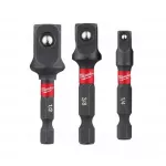 Milwaukee adapterių rinkinys, 3 vnt., 1/4&Prime; &bdquo;Hex&ldquo; į 1/4&Prime;, 3/8&Prime; ir 1/2&Prime; kvadratinius antgalius, 4932479228