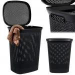 &bdquo;Bathroom Solutions&ldquo; juodas plastikinis skalbinių krep&scaron;ys su dangčiu, 60 l