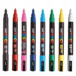 &bdquo;Uni Posca PC-5M&ldquo; akriliniai žymekliai, 8 vnt., 1,8 mm, įvairiaspalviai, balti