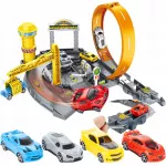 &bdquo;MalPlay Track Parking Lot&ldquo; automobilių trasa su paleidimo įrenginiu ir kilpa, 4 automobiliai