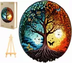 DIDELĖS MEDINĖS DĖLIONĖS 280 DETALIŲ YING YANG MANDALA MEDINĖJE DĖŽUTĖJE